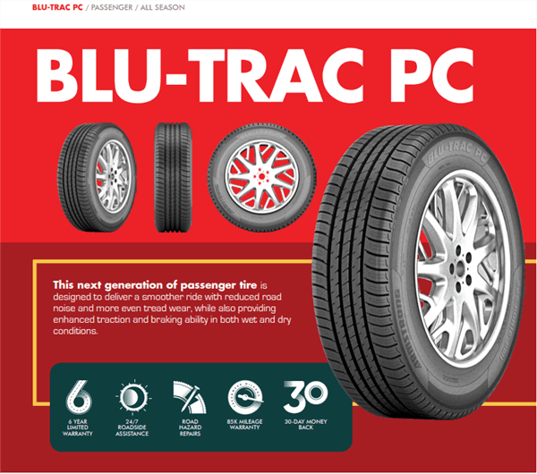 185/60R14 ARMSTRONG BLU-TRAC PC 82H 700-A-A 85K+ ROAD HAZARD