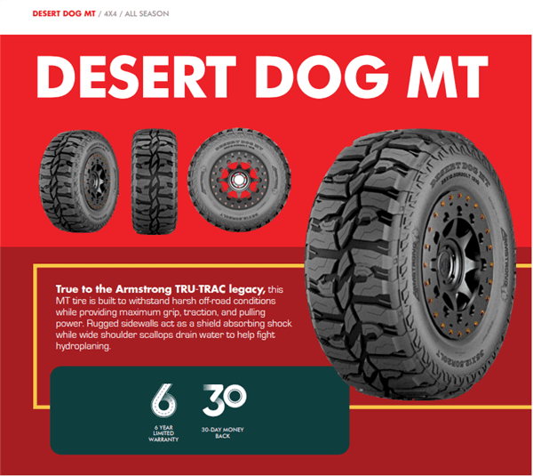 LT33X12.50R20 ARMSTRONG DESERT DOG M/T 119Q 12PLY 80psi 1