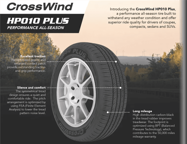 225/65R16 CROSSWIND HP010 PLUS 100H 520A-A 50K+ ROAD HAZARD 1