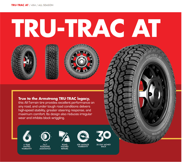 LT245/75R17 ARMSTRONG TRU-TRAC A/T M+S 121/118S 10PLY 60K+ ROAD HAZARD thumbnail 1