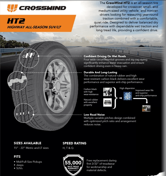 255/65R17 CROSSWIND HT2 110T 560 A-B 55K+ ROAD HAZARD 1